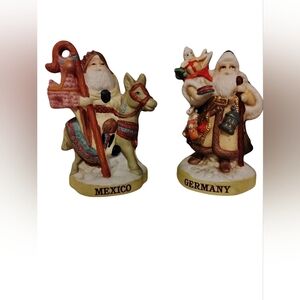 Holiday Santa Figurines Set 2 - Mexico & Germany RSVP INT.INC. 1991 Collectable